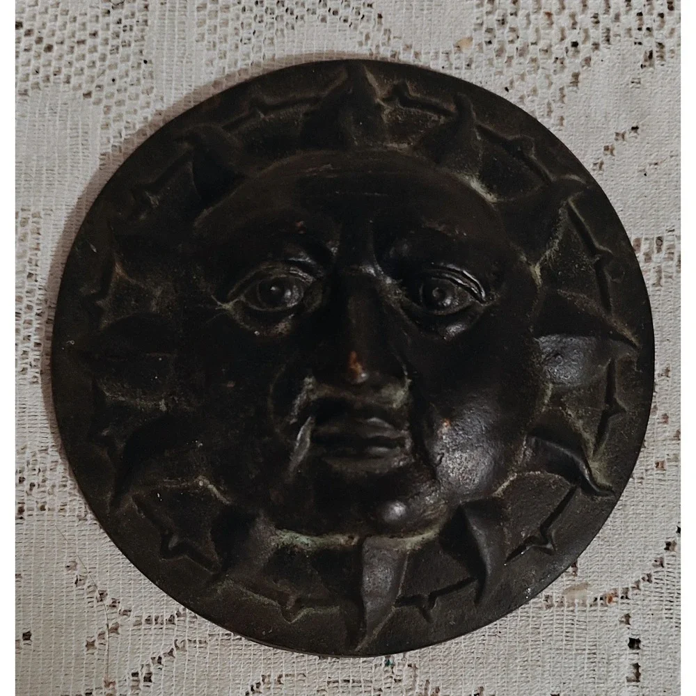Set Of Two Vintage MCM Brass Celestial Wall Plaques Hanging Art Sun/Moon